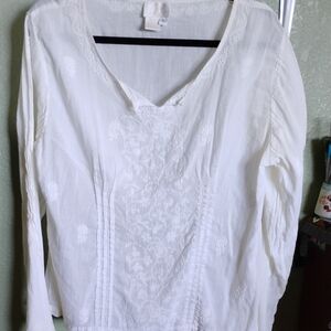 Soft Surroundings Cream Embroidered Blouse
